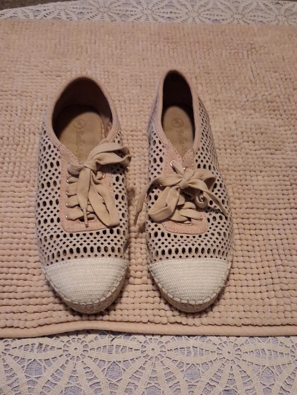 Bella Vita Beige Perforated Lace-Up Espadrilles